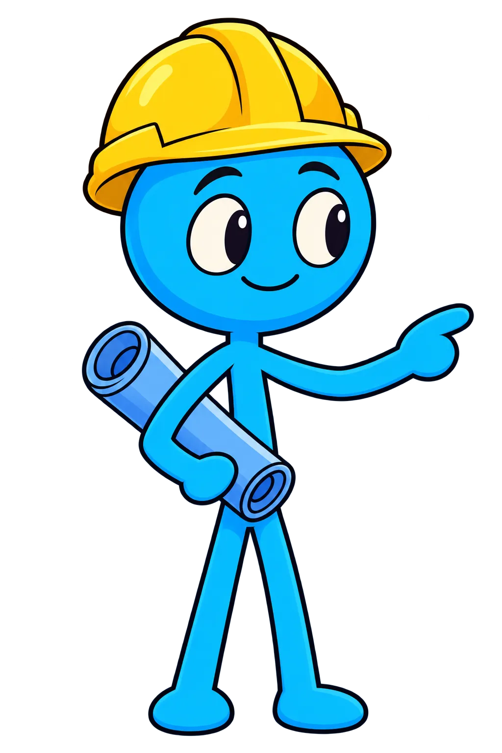 Blue Fiend with a hard hat and blueprint