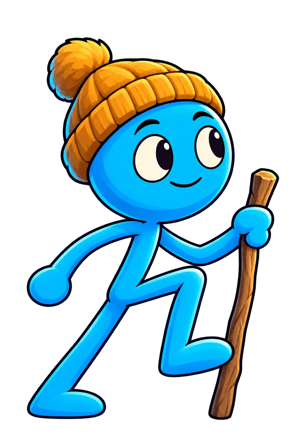 Blue mountaineer with a walking stick