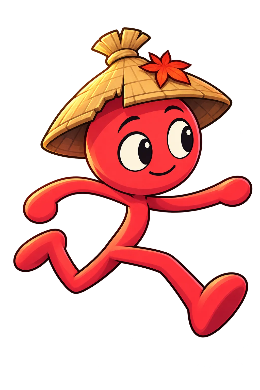 Red Fiend jumping in a Sakura straw hat
