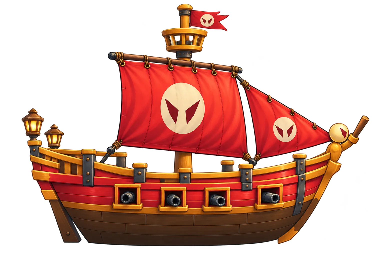 Small red ship with a golden Fiend figurehead
